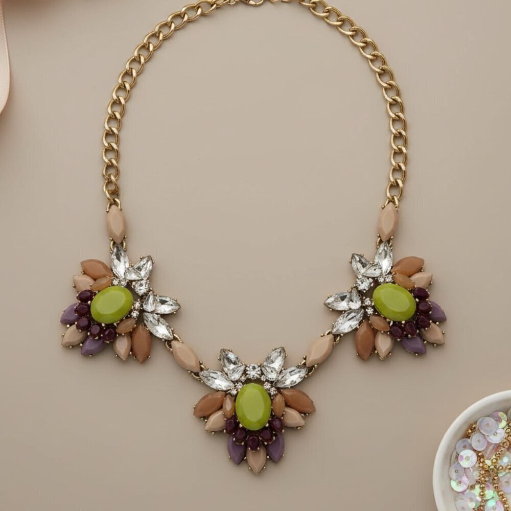 J. Crew Gold and Purple Floral Necklace